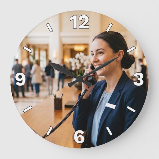 Hotel Front Desk Receptionist Phone Office Decor ラージ壁時計 (正面)