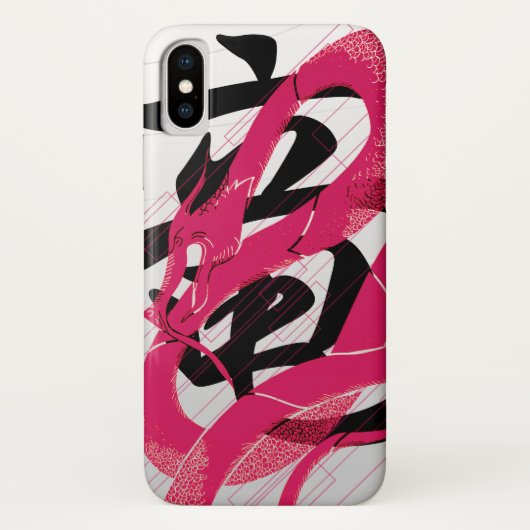 Hotpinkのドラゴンの日本のなドラゴンの白の背景 Case-Mate iPhoneケース (裏面)