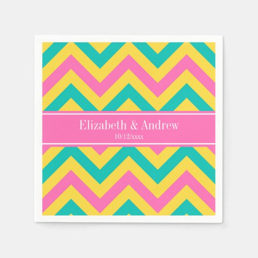 HotPink2ティール(緑がかった色)Pineapple LG Chevron Name Mono スタンダードカクテルナプキン (正面)