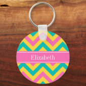 HotPink2 Teal Pineapple LG Chevron Name Monogram キーホルダー (正面)