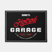 Hotrod Garage Name Red Neon Effect Retro on Black ドアマット (正面)