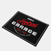 Hotrod Garage Name Red Neon Effect Retro on Black ドアマット (アングル)