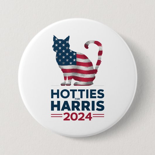 Hotties For Harris 2024 猫好き女性 カマラ・ハリス 缶バッジ (正面)