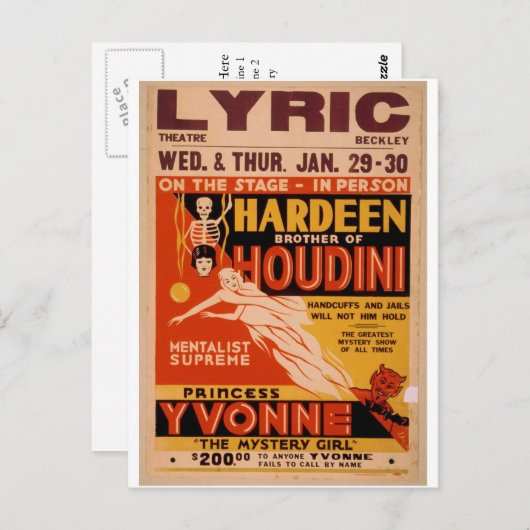 HoudiniのHardeen兄弟「謎の少女」 ポストカード (正面/裏面)