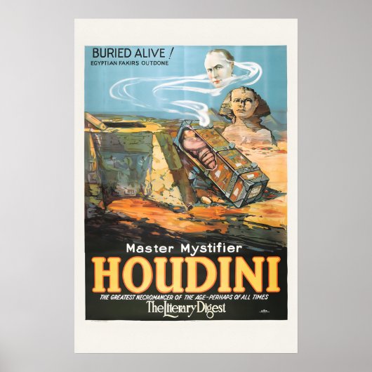 Houdini Egypt Sphinx Buried Alive Classic Magic ポスター (正面)