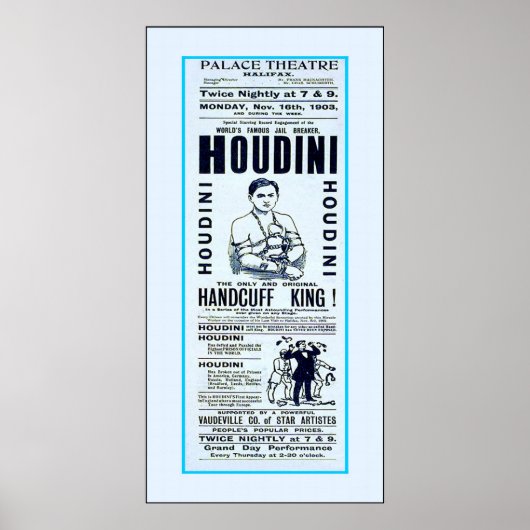 Houdini ~ Handcuff King ~ Vintage Magician Poster ポスター (正面)