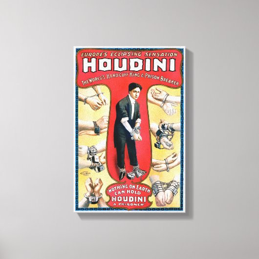 Houdini Magician 1909ヴィンテージポスター復元 キャンバスプリント (正面)