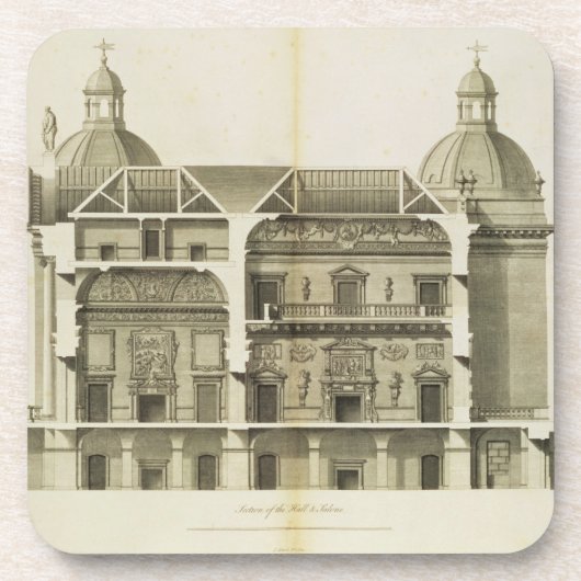 Houghtonホール: ホールおよびサロンの横断面 コースター (正面)