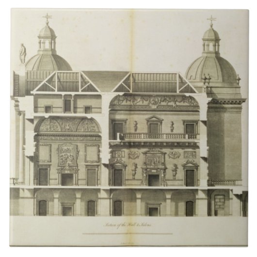 Houghtonホール: ホールおよびサロンの横断面 タイル (正面)