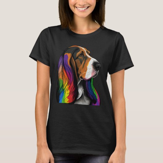 Hound Gay Pride Dog LGBT Rainbow Flag on Basset Ho Tシャツ (正面)