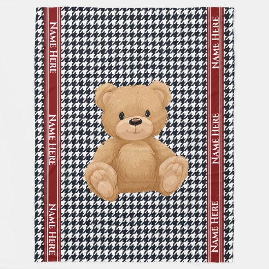 Houndstooth Bear Home フリースブランケット (正面)