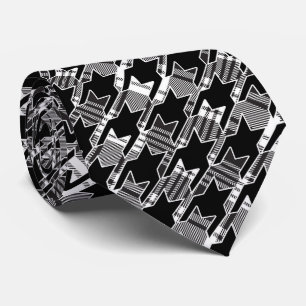 Houndstooth Black And White Patchwork Pattern ネクタイ