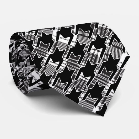 Houndstooth Black And White Patchwork Pattern ネクタイ (ロール)
