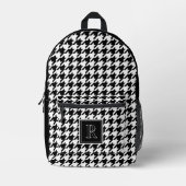 Houndstooth Black & White Monogram Christmas プリントバックパック (正面)