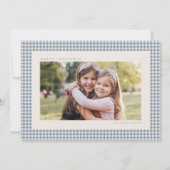 Houndstooth frame light blue three photo Christmas シーズンカード (正面)