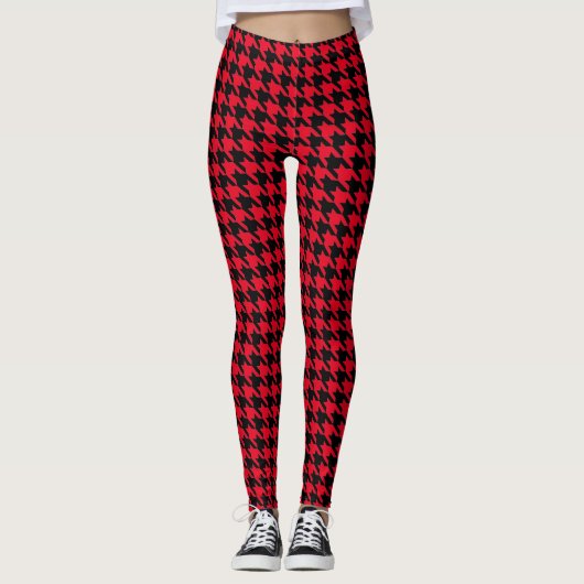 houndstooth pattern black and red Leggings レギンス (正面)