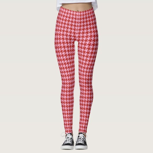 Houndstooth Pattern Pink & Red レギンス (正面)