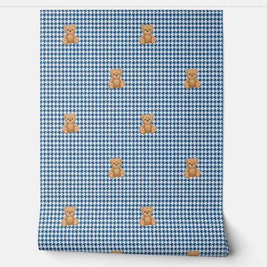 Houndstooth Teddy Home, Classic Blue, 壁紙 (ほどく)