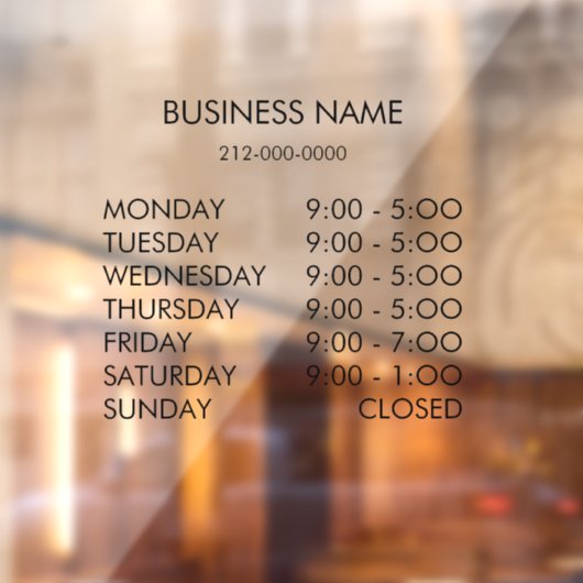 Hours of Operation Personalized Window Cling ウィンドウサイン (シート2)