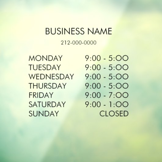 Hours of Operation Personalized Window Cling ウィンドウサイン (シート3)