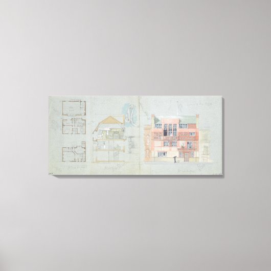 HouseおよびStudio fの正面の立面図と断面図 キャンバスプリント (正面)