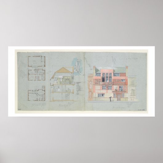 HouseおよびStudio fの正面の立面図と断面図 ポスター (正面)