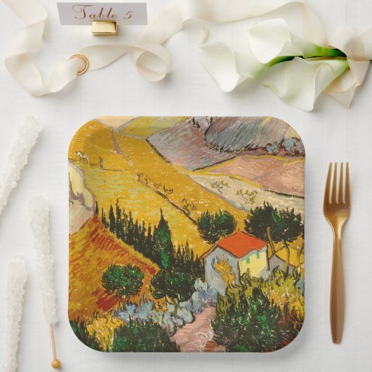 HouseとPlougueVincent vanゴッホの風景 ペーパープレート (ウェディング)
