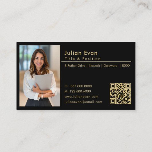 Houseロゴモダンフォトブラックと金ゴールド不動産仲介業者 名刺 (裏面)