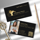 Houseロゴモダンフォトブラックと金ゴールド不動産仲介業者 名刺