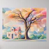 House and Tree in Art Deco Pastels ポスター (正面)