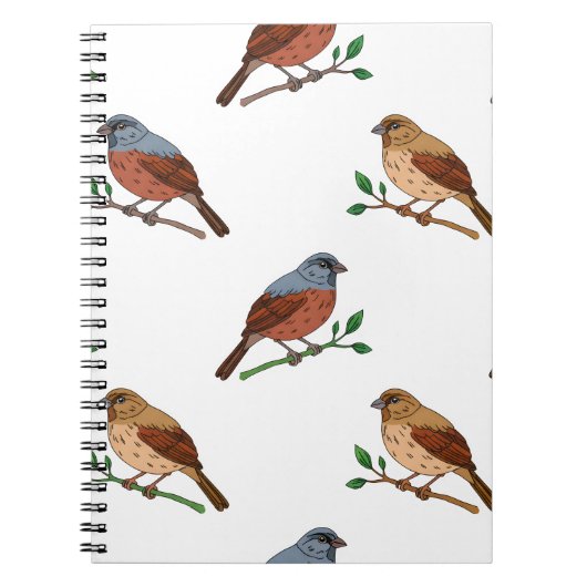 House Bunting Bird Pattern – Seamless Nature Desig ノートブック (正面)