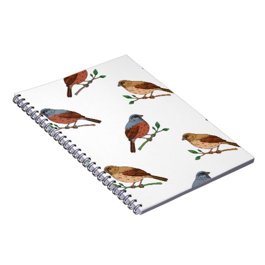 House Bunting Bird Pattern – Seamless Nature Desig ノートブック (右側)