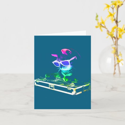 House Cat Rainbow Dj Cat  カード (黄色い花)