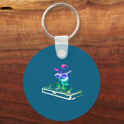 House Cat Rainbow Dj Cat  キーホルダー (正面)