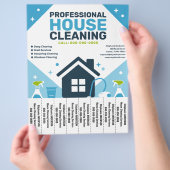 House Cleaning Blue Flyer with Tear-Off Tabs チラシ (手)