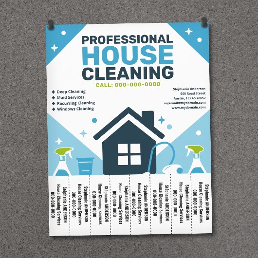 House Cleaning Blue Flyer with Tear-Off Tabs チラシ