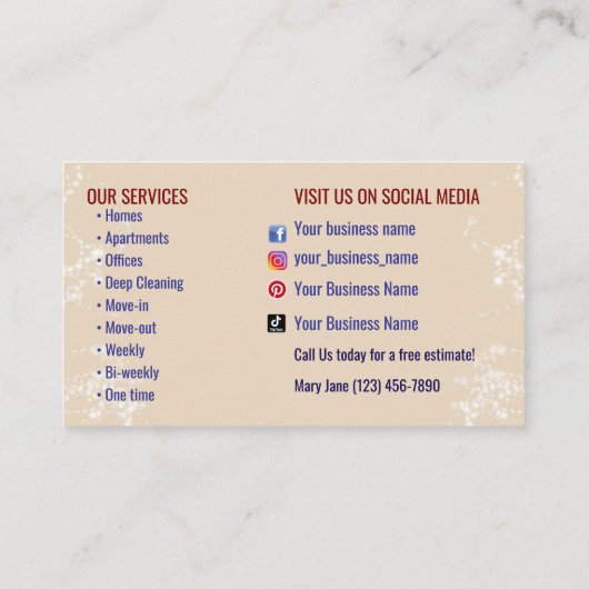 House Cleaning Business Cards 名刺 (裏面)