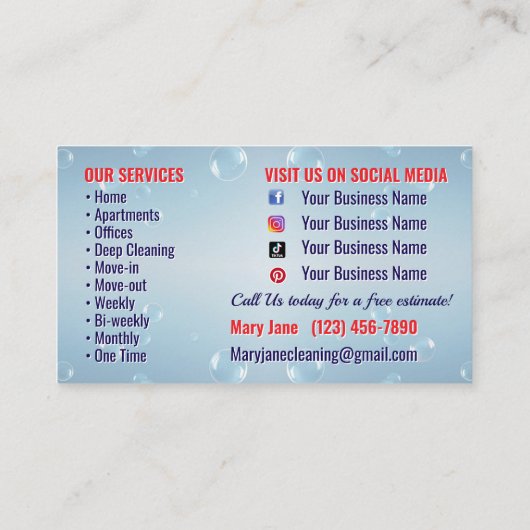 House Cleaning Business Cards 名刺 (裏面)