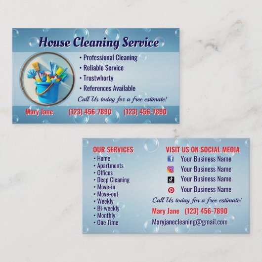 House Cleaning Business Cards 名刺 (正面/裏面)