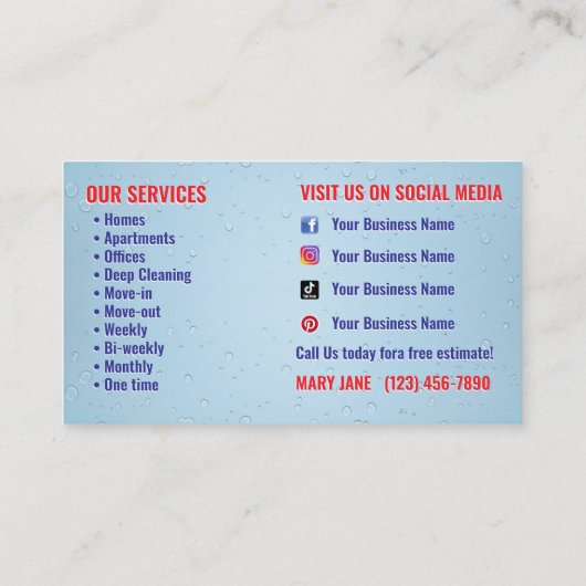 House Cleaning Business Cards 名刺 (裏面)
