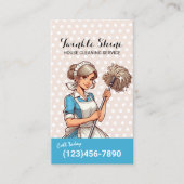 House Cleaning Cute Girl Maidサービス水玉模様 名刺 (正面)