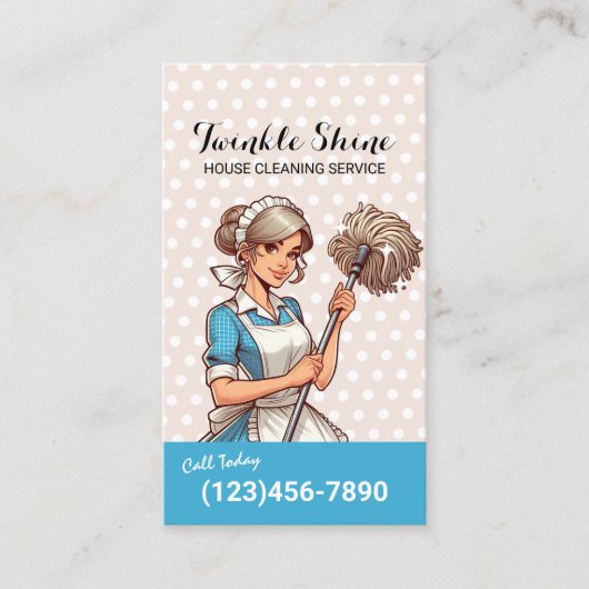 House Cleaning Cute Girl Maidサービス水玉模様 名刺 (正面)
