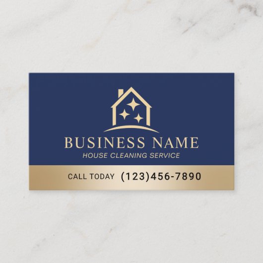 House Cleaning Home Service Navy Gold Housekeeping 名刺 (正面)