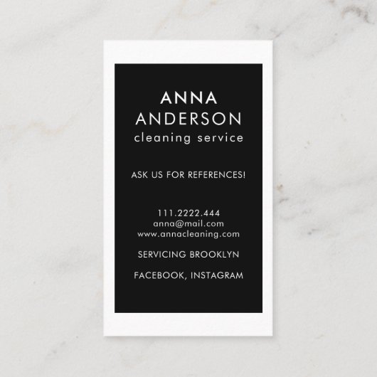 House Cleaning Home Services Minimal Black White 名刺 (裏面)