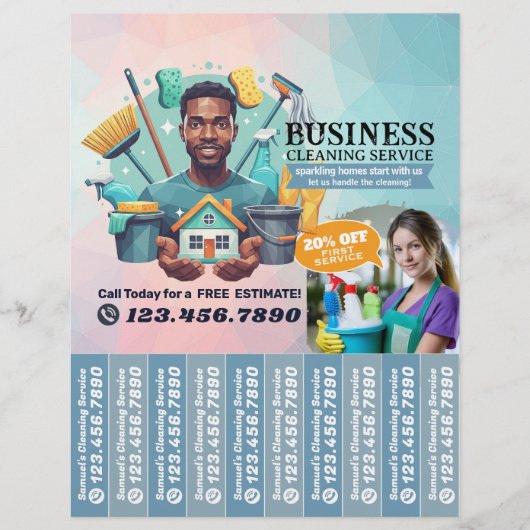 House cleaning Maid Service Flyer Tear Off Strips チラシ (正面)