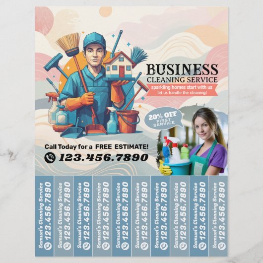 House cleaning Maid Service Flyer Tear Off Strips チラシ (正面)