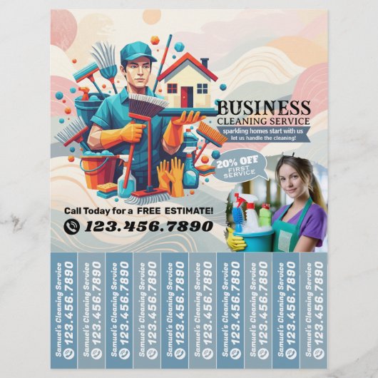 House cleaning Maid Service Flyer Tear Off Strips チラシ (正面)