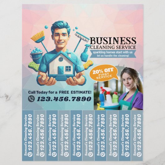 House cleaning Maid Service Flyer Tear Off Strips チラシ (正面)