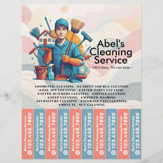 House cleaning Maid Service Flyer Tear Off Strips チラシ (正面)