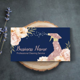 House Cleaning Rose Gold Spray Modern Floral Navy  名刺